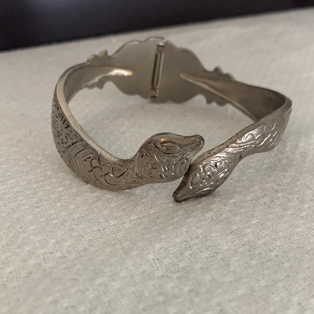 Vintage Silver Double snake head Bracelet